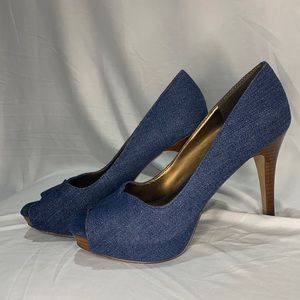 Nine West Denim Peep Toe Heels Size 8